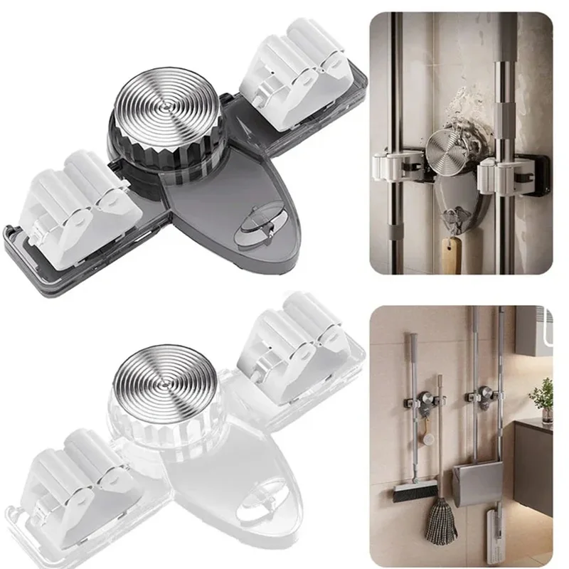 Suction Cup Mop Broom Holder Gripper Storage Rack Easy Organization Storage Space-Saving Organizer Bathroom Cleaning Accessories