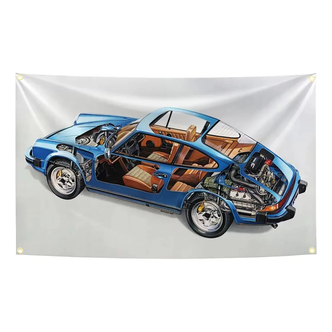Cool Classic Racing Car Sectional View Flag Tapestry Polyester Digital Banner for Garage Wall Art Out Door Decoration