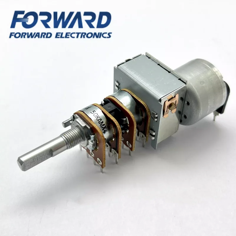 1pcs，Four-layer single-loop rotary potentiometer，RK163，50KA×4，16Pin，With a motor，The shaft length is 25mm