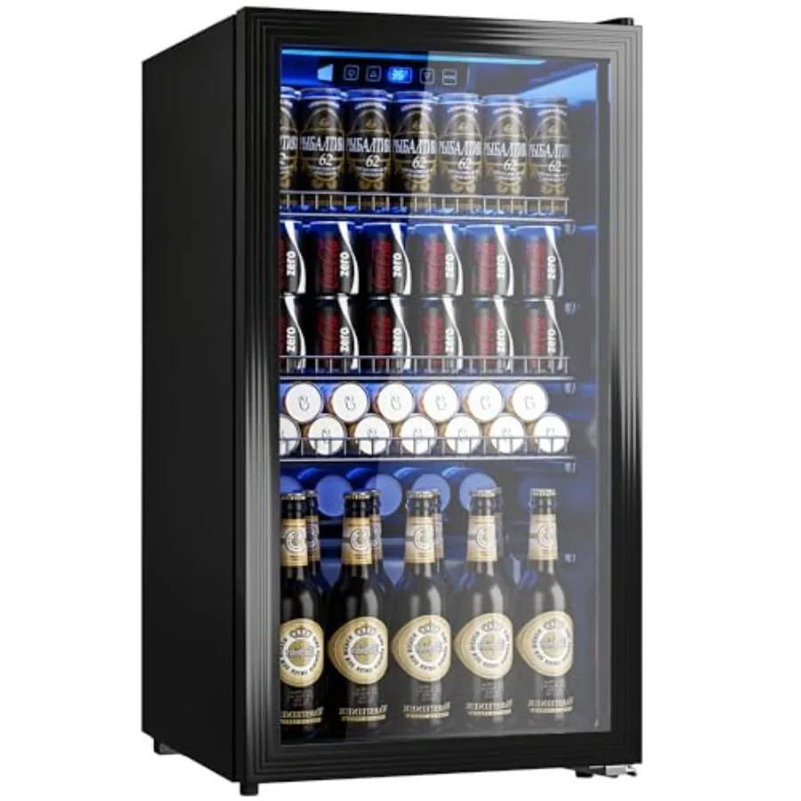 

Beverage Refrigerator Cooler-130 Cans Freestanding Mini Fridge Cooler with Glass Door, Adjustable Shelves and Digital Temperatu