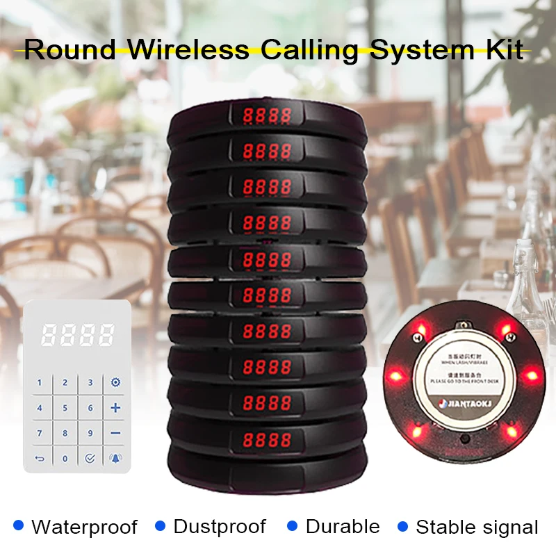 Wireless Calling System with 10 Receivers Restaurant Waiter Pager Call Customer Queue System for Cafe Coffee Dessert Shop
