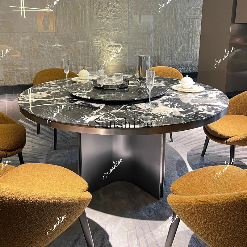 

Italian modern light luxury villa marble dining table and chair combination FT