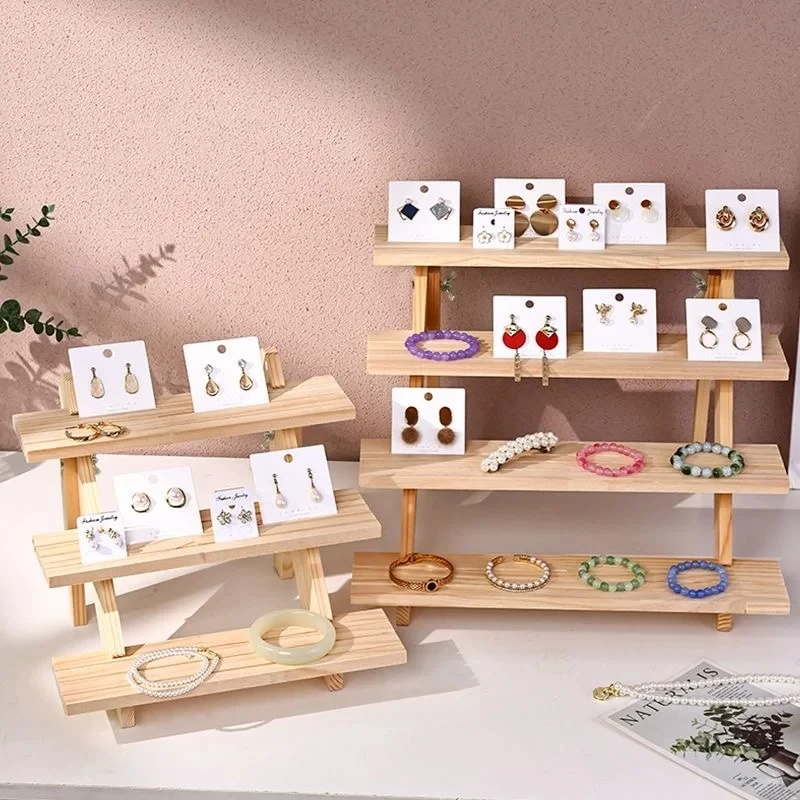 Wooden Jewelry Earring Display Stand, Ear Stud Holder, Cupcake Makeup Mini Figure Organizer, Showcase Rack, Shelf Riser, 3 Tier