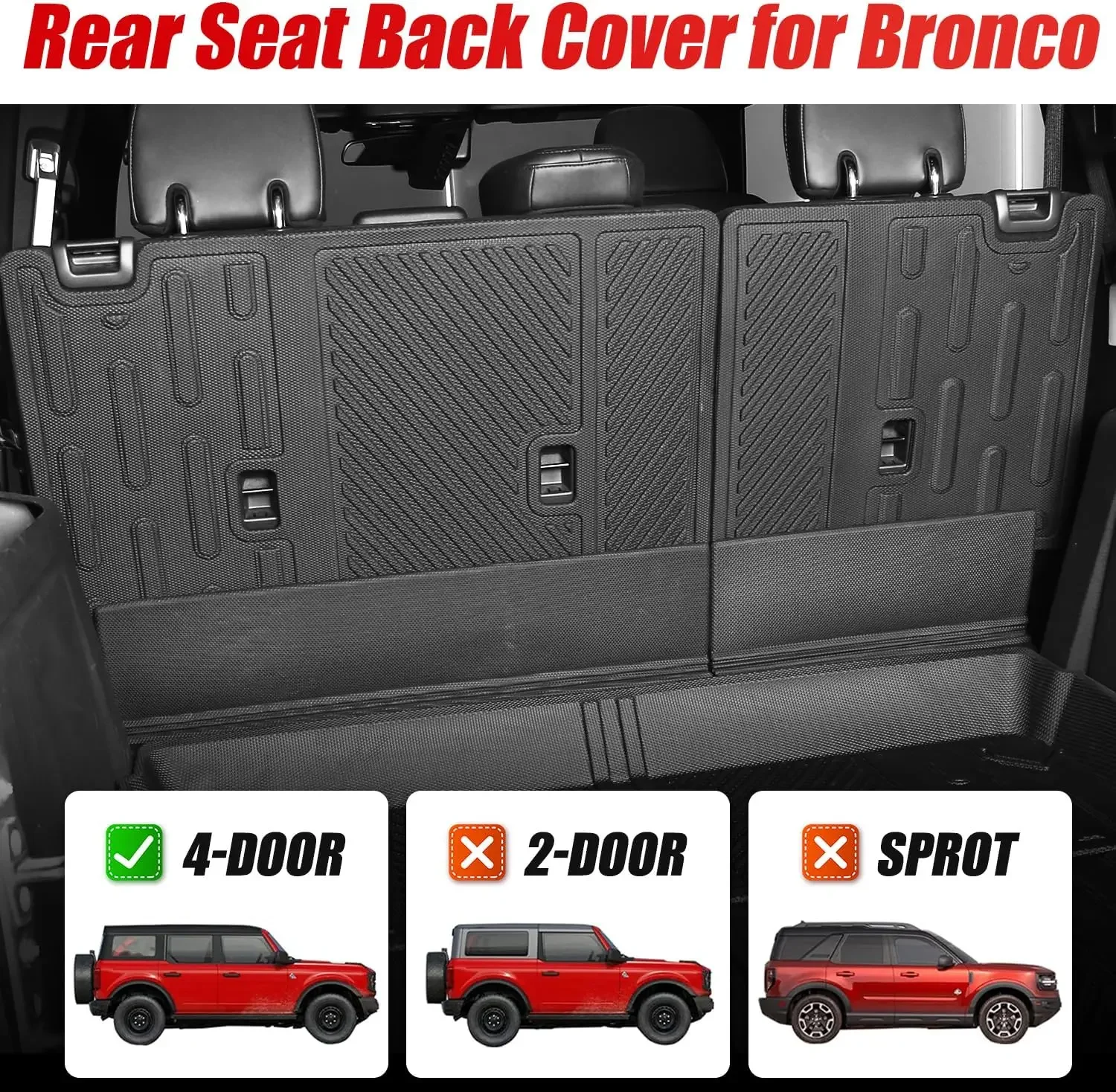 Car 4 Door Rear Seat Back Cover Backrest Protector For Ford Bronco Split Dog Seat Liner Cargo Mats with Interior Accessories