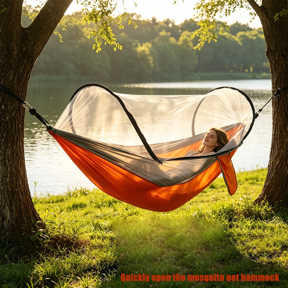 Quick Pitch Mosquito Net Hammock Double Camping Nylon Outdoor Swing Anti Side Flip Net