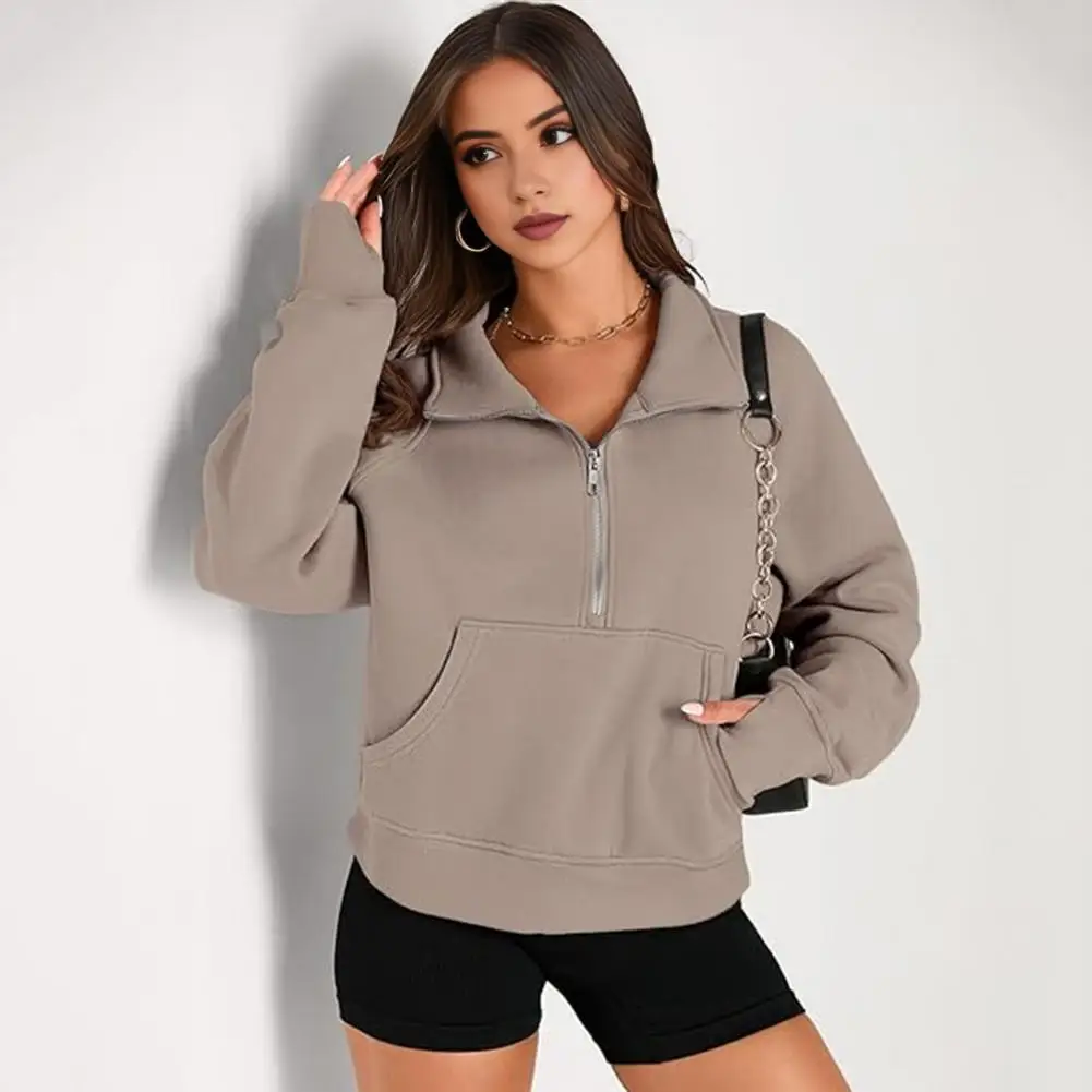 Cozy Long Sleeve Pullover Cozy Half Zipper Sweatshirt with Big Pocket Turn-down Collar for Fall Winter Loose Fit Sport for Wear