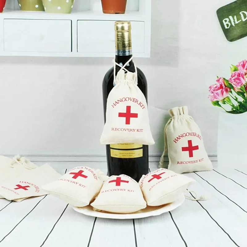 Wedding Favor Holder Bag Hangover Kit Bags For Guests Gift Red Cross Cotton Linen Pouches Festival Event Party