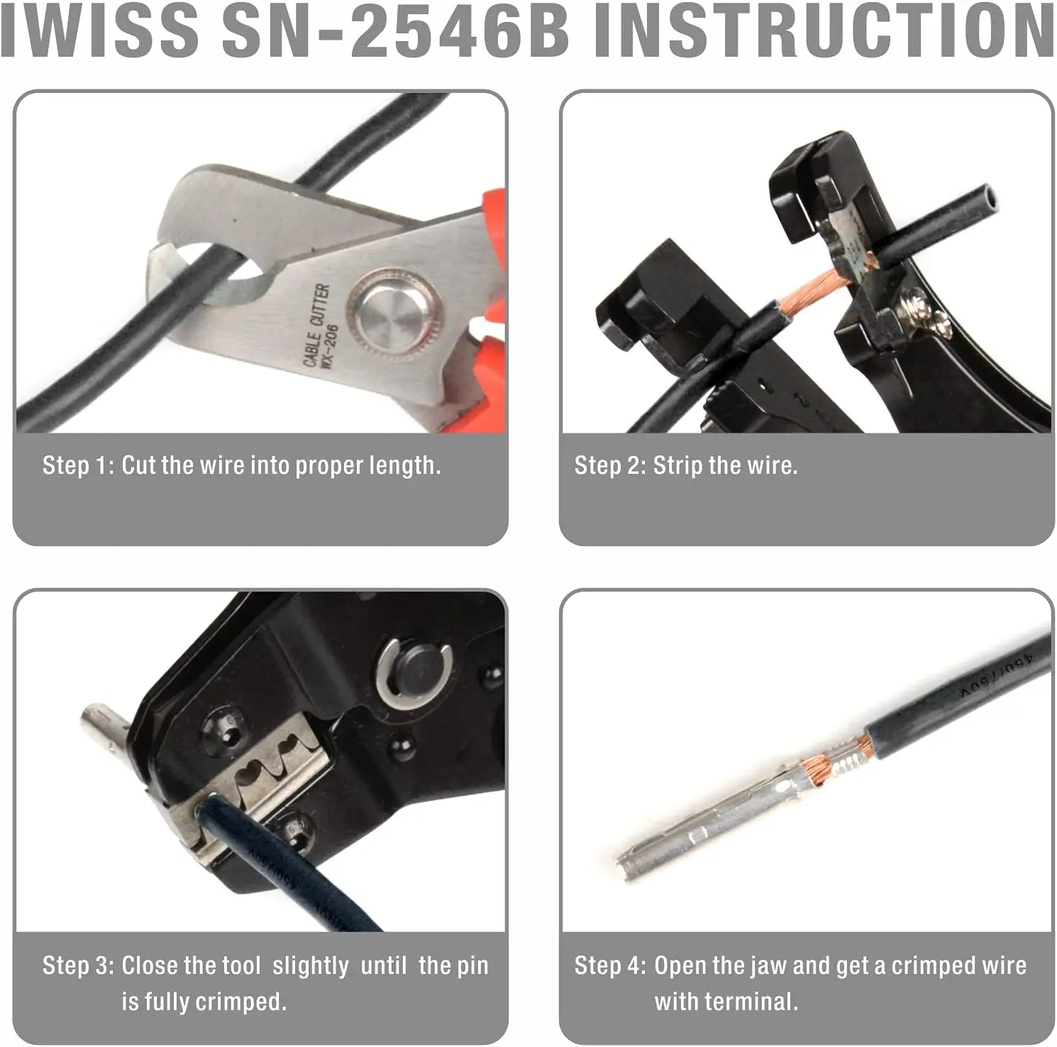 IWISS SN-2546B Solar PV Connector Crimping Tools Kit AWG14-10 (2.5/4/6mm²) Solar Panel PV Cable Wire EDM Die Hand Crimping Plier