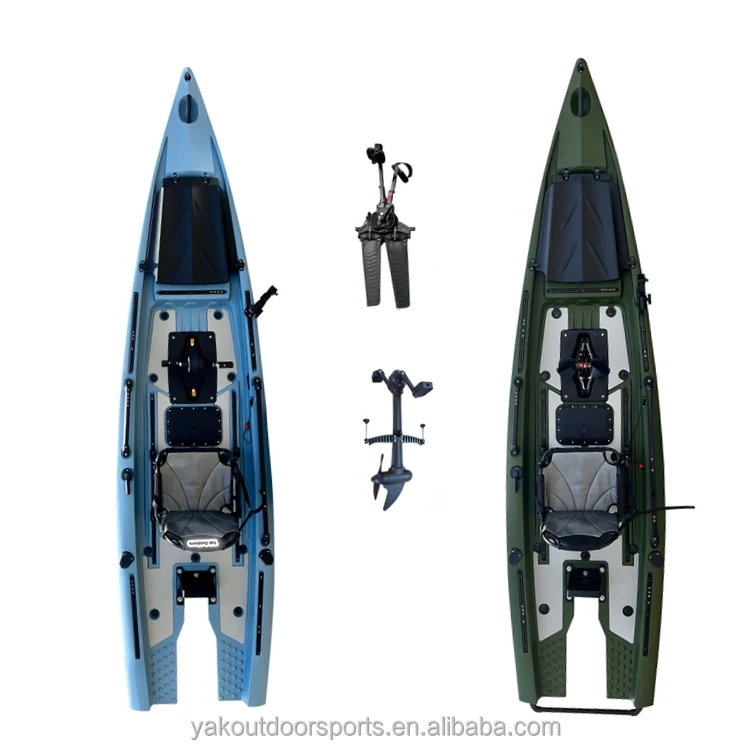 Outdoors 13ft Fish Skiff Dual Propeller Pedal Drive Ka 4m Sea Ka for River Usage PE Plastic Hull 2 Person for Surfing