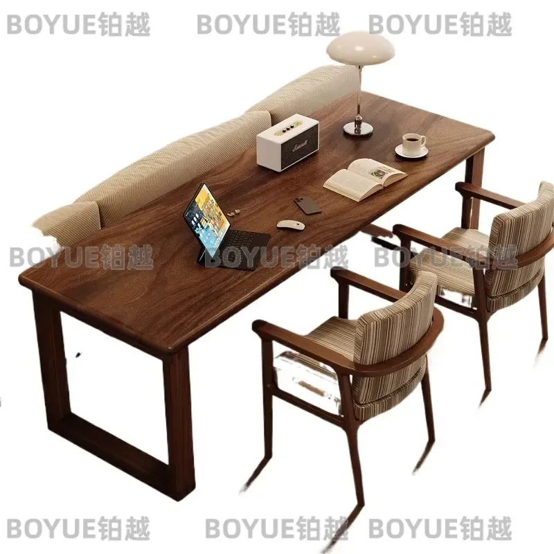 Medieval Solid Wood Long Desk Walnut Coffee Table Integrated Sofa Bench Living Room Workbench Large Furniture