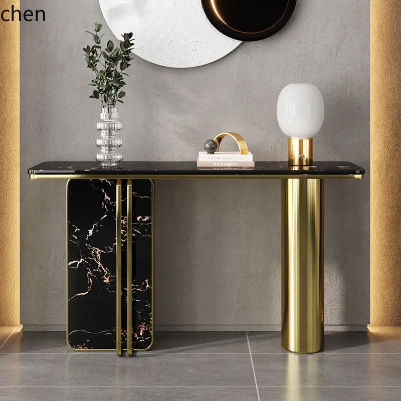 HXL Light Luxury Entrance Hall Rock Slab Console Table Ultra Narrow Wall-Mounted Sideboard Display Cabinet