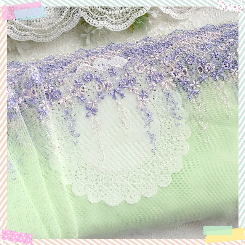 1 Yard Green Purple Embroidery Lace Trim for Bridal Wedding Gown Costume Design Lace Mesh 18cm wide