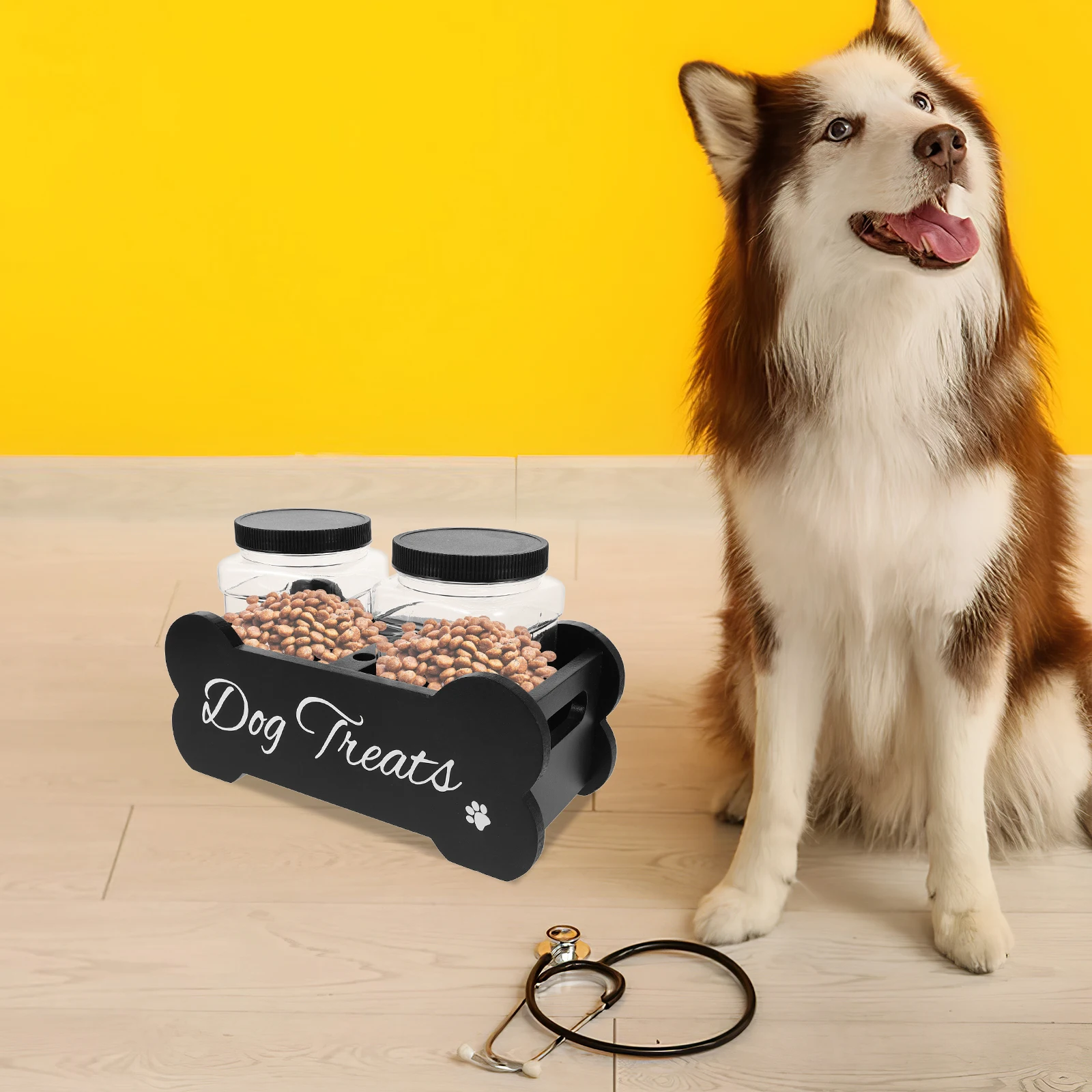 

Wooden Storage Box Dog Treat Container Airtight Seal Large Capacity Solid Wood Design Home Decor Dog Food Accessory