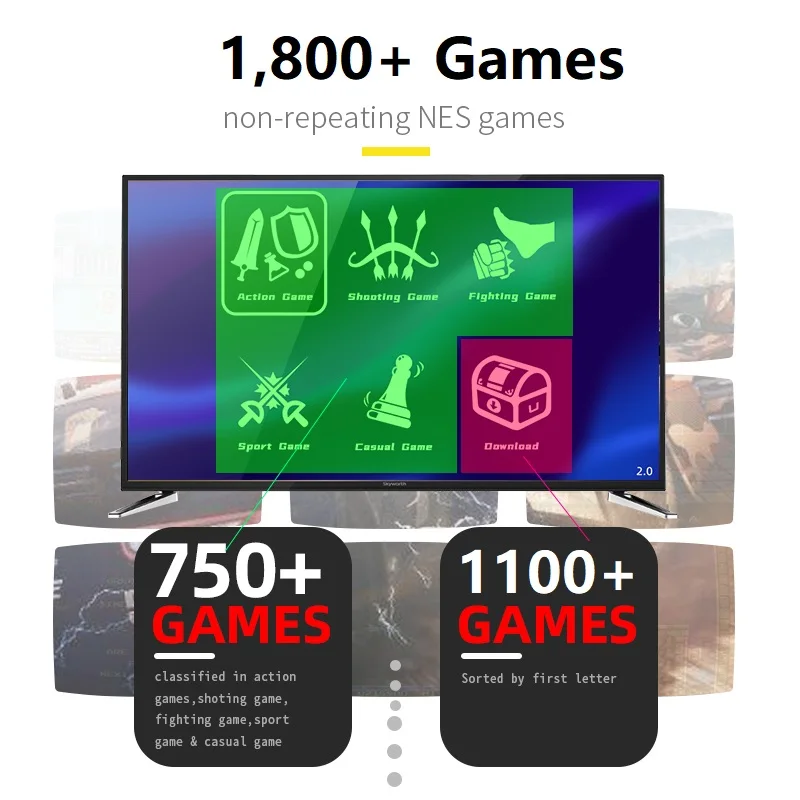 DATA FROG-videoconsola Y2S HD Plus 4K para niños, consola de videojuegos con mando inalámbrico clásico, Retro, Dendy, salida de TV, regalo, 1800