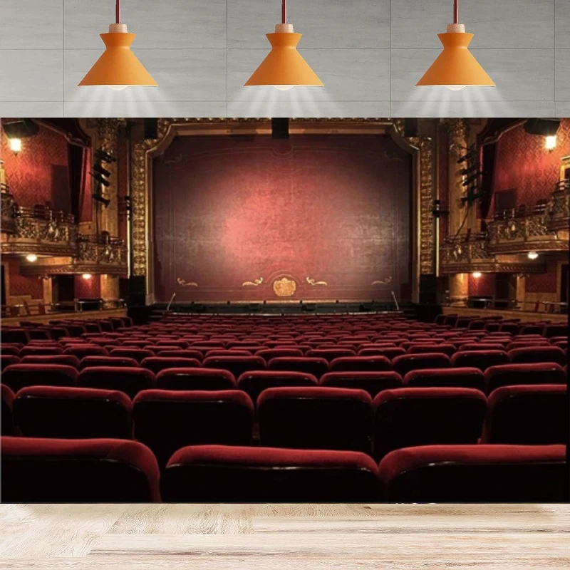 Vintage Theater Interior Photography Background Red Seats Spotlights Splendid Opera Building Concert Live Party Backdrop Wall