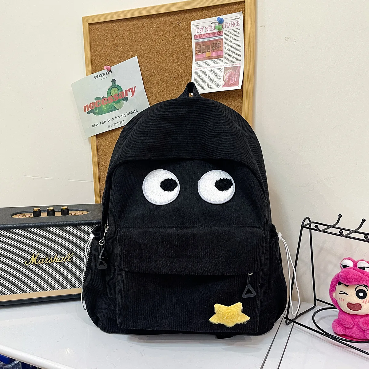 New Cute and Girlish Student Backpack with Large Capacity Cartoon Striped Velvet Travel Backpack for Class