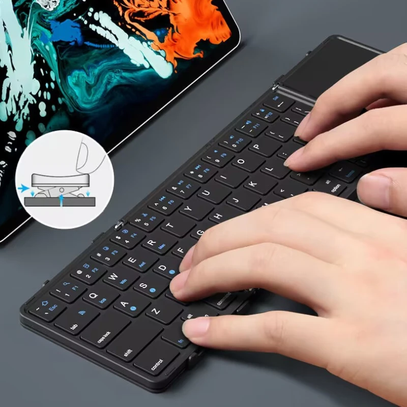 

Mobile phone tablet folding Bluetooth keyboard portable mute with touch rechargeable with digital foldable keyboard