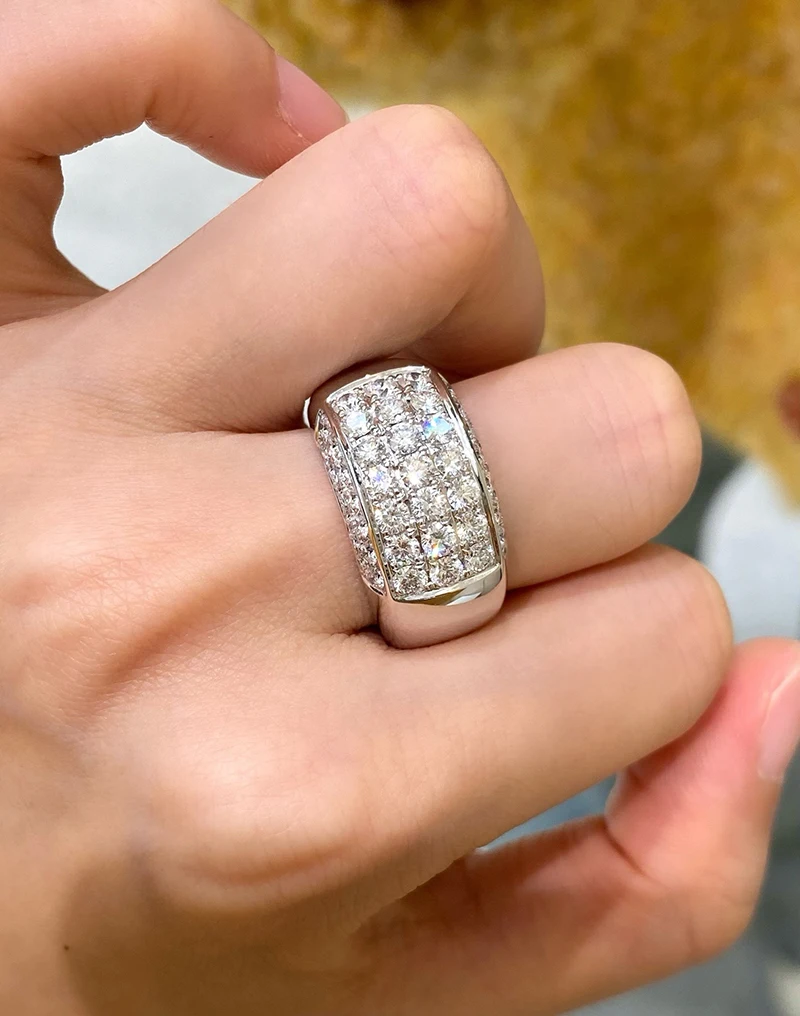 LUOWEND 100% 18K White Gold Rings Luxury Fashion Design Real Natural Diamond Engagement Ring for Women High Party Jewelry view 4