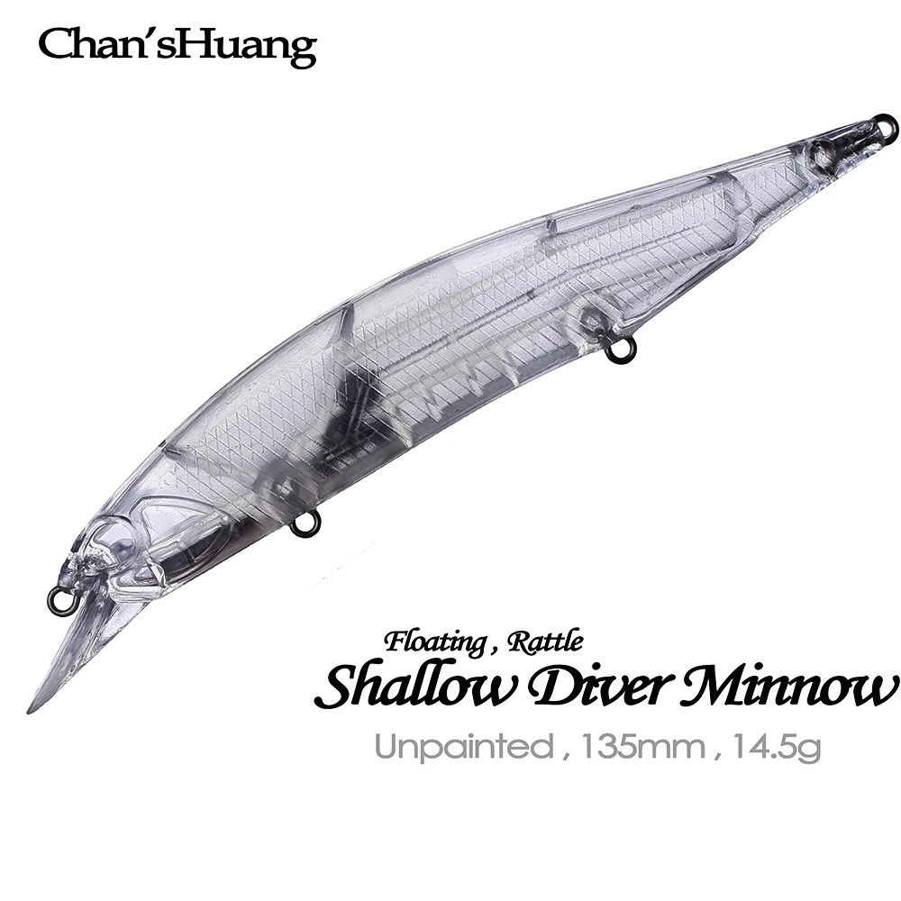 Chan’sHuang 20PCS Unpainted Blanks Bait 135mm 14.5g Rattles Shallow Diver Minnow DIY Handmade Artificial Fishing Lure Tackle