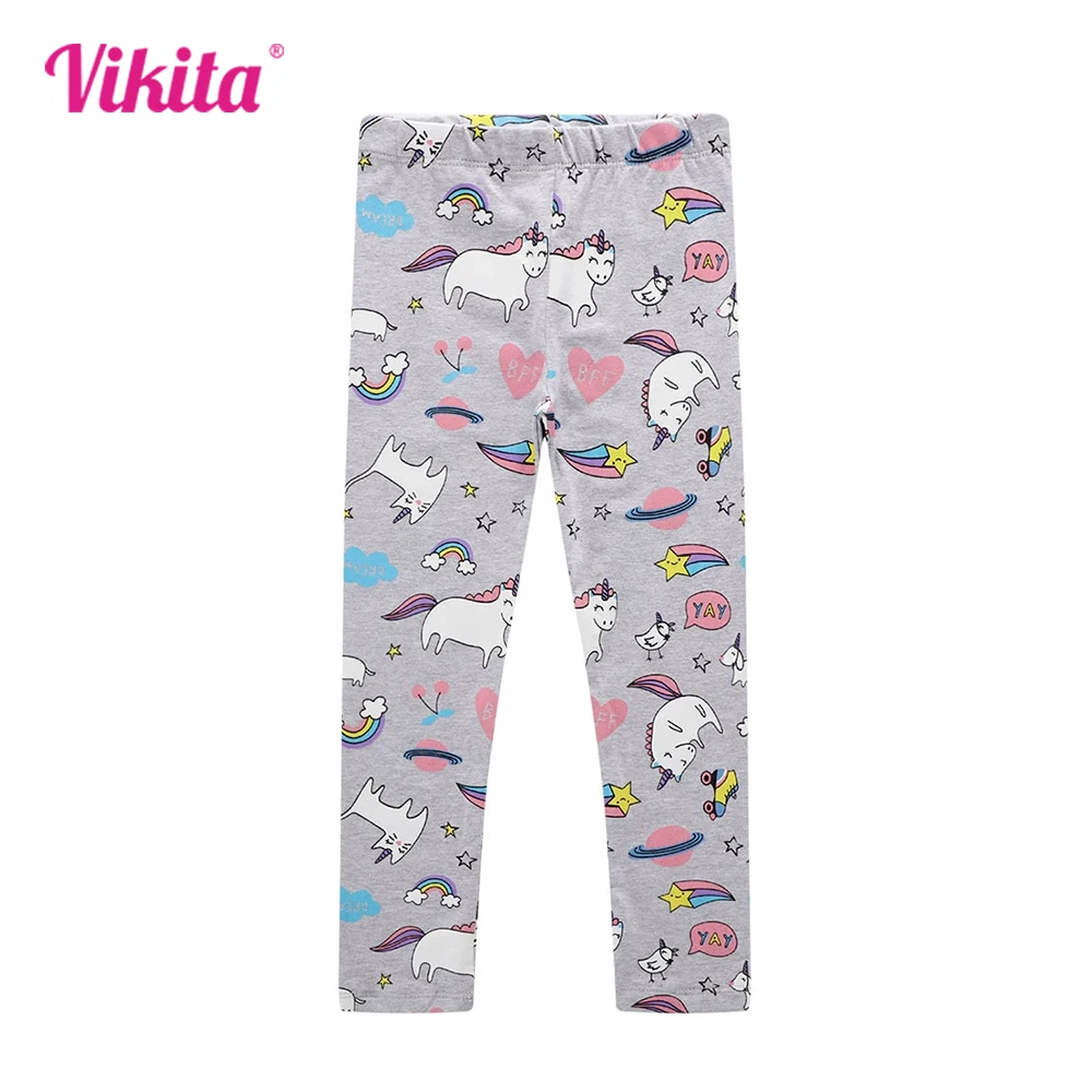 

VIKITA 2025 New Kids Grey Leggings Girls Licorne Rainbow Cartoon Skinny Pencil Pants Girls Cotton Casual Daily Bottoms Wear