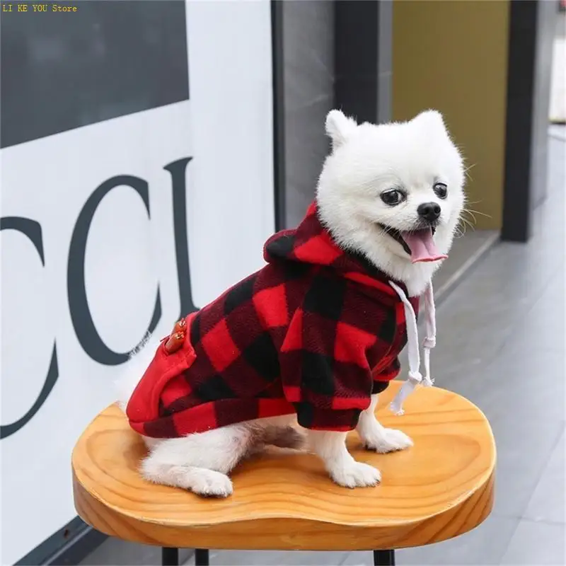 W3JE Dog Camping Hoodie Clothes Checked Theme Clothes Checked Pullover Spring Puppy Pajamas Multiple Color
