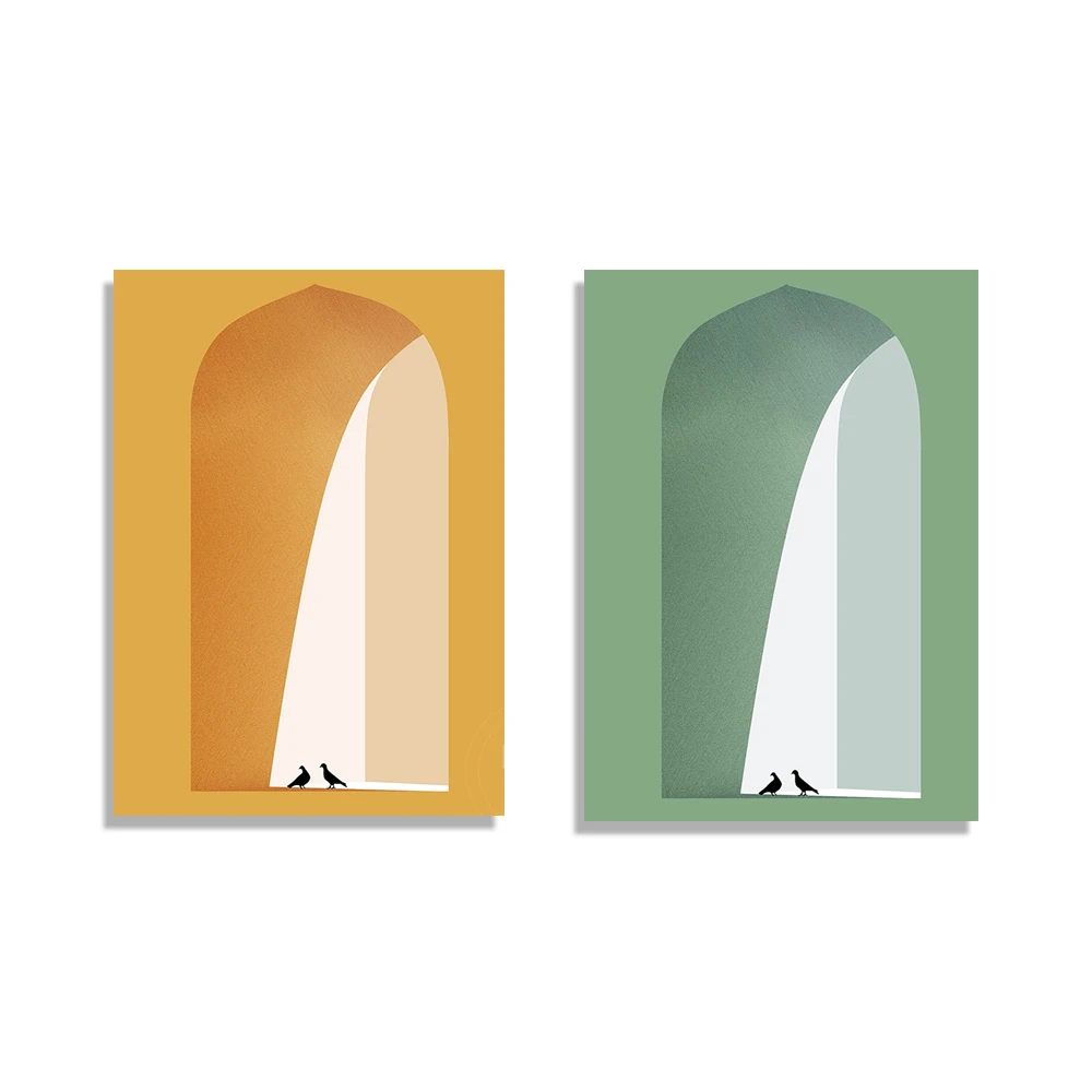 موراندي أخضر أصفر طباعة تجريدية قماش جدار الفن الحديث الحد الأدنى غرفة المعيشة جدار ديكور قوس وحمامة طباعة ملصق