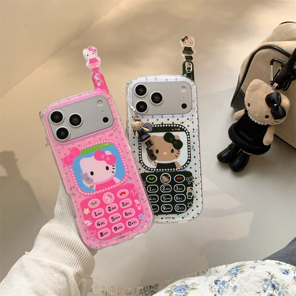 

Funny Hellokitty 3D Mobile Phone Case for iPhone 17 Pro Max 13 14 15 Pro 16 Pro Fundas Cartoon Protection Cases with charm Cover