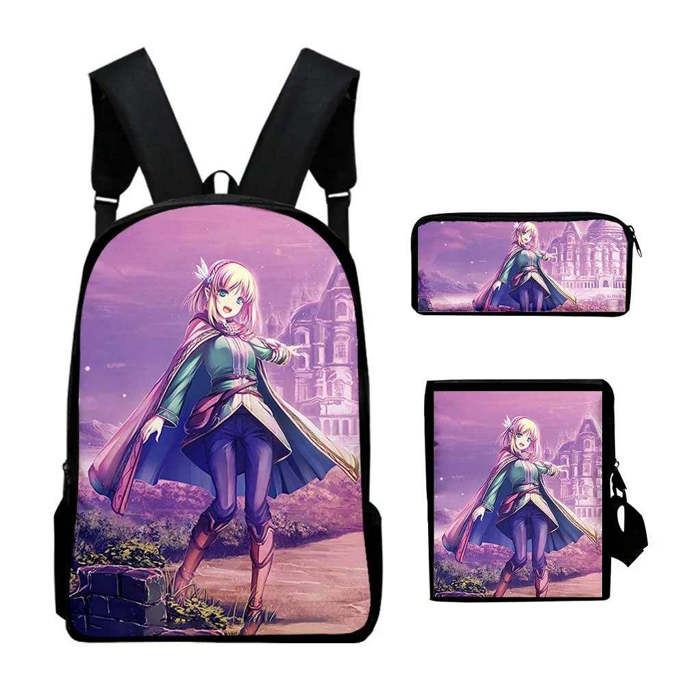 Sacos escolares impressos em 3D para Aluno, Mochila, Mochila, Bolsa de Ombro Inclinada, Estojo para Lápis, Clássico, Popular, World of Heroes, Laptop, 3 peças por conjunto