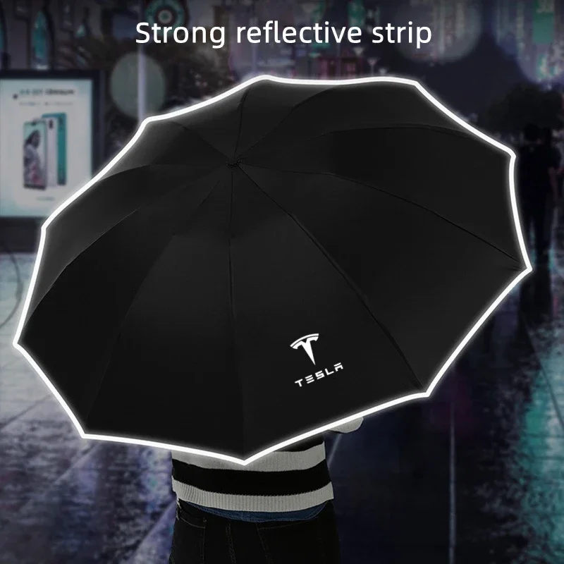Parapluie automatique avec bande réfléchissante LED, pare-vent de pluie pour Tesla modèle 3 X S modèle Y, accessoires