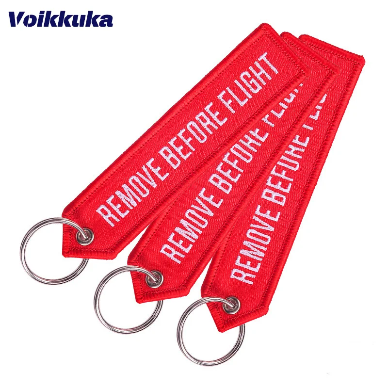 1PC or 3PCS Both Sides Text Embroidery REMOVE BEFORE FLIGHT Arrow Red Pendant Aviation Key Holder Car Keychain Gifts Wholesale