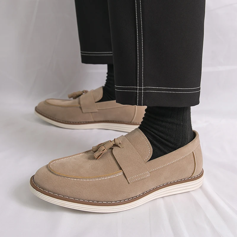 Handmade Men's Italian Penny Classic Tassel Loafers Suede Leather Casual Shoes Slip on Flats Comfortable Driving Shoes Moccasins