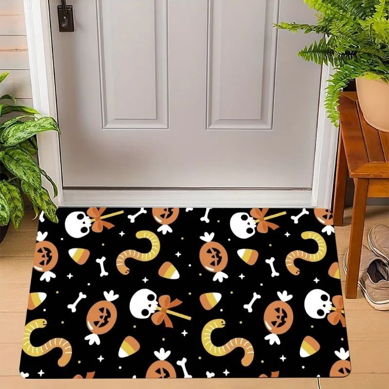 Halloween Candy Corn Door Mat Witch Hat Ghost Carpet Non-Slip Entrance Rug Home Decoration Bat Pumpkin Floor Mat Welcome Mat