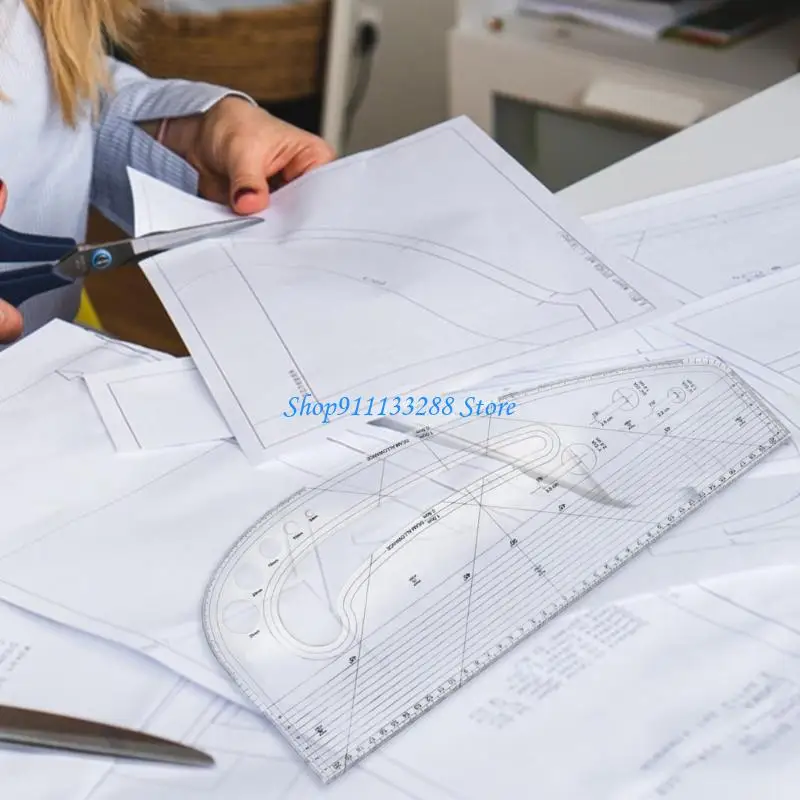 Acrylic Pattern Making Ruler For Fabric Cutting Includes 5 Button Patterns 3 Eyelet Guides And Curved Measuring Ruler