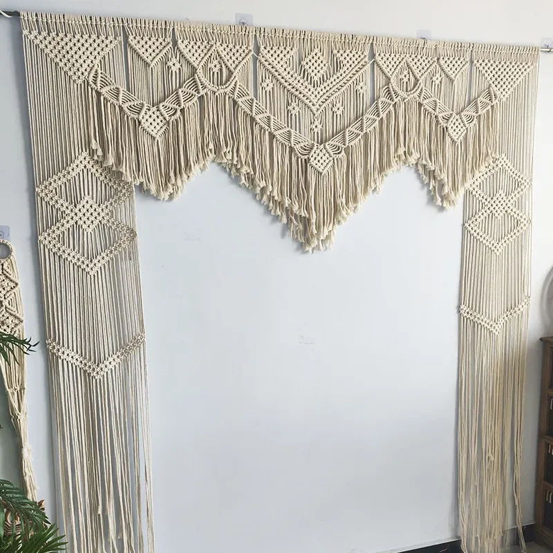 2x2m Bohemian Cotton Rope Tapestry Handmade Woven Fringed Door Curtain Nordic Wedding Decoration Ins Style Wall Hanging Art