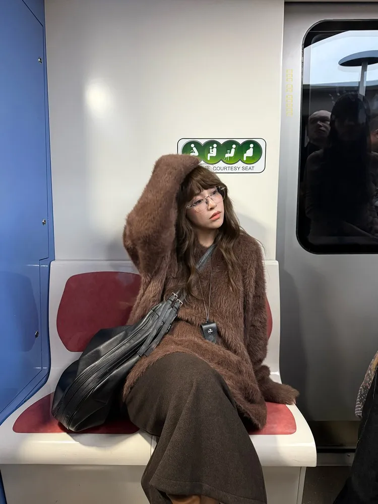 

Thiened Long Fce Lazy Knitted Sweater Soft Loose Nylon Autumn Winter Women's Faion Loose Sle round Ne Pullover Top