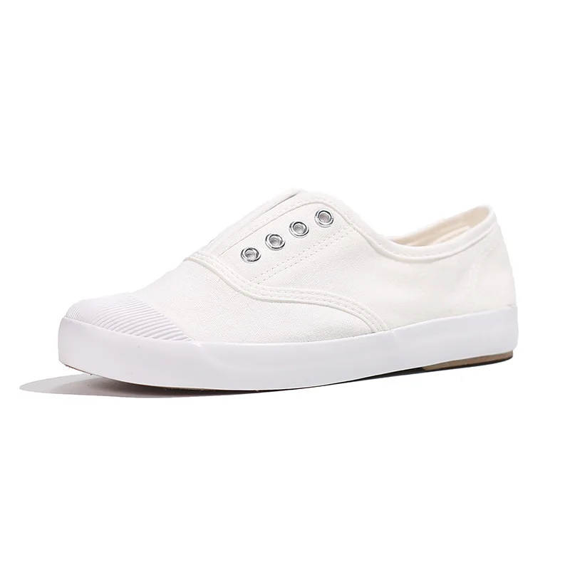 New Women's White Canvas Shoes Low Top Slip-On Breathable Flat Casual Sneakers for School Campus Daily Walking Comfort view 5