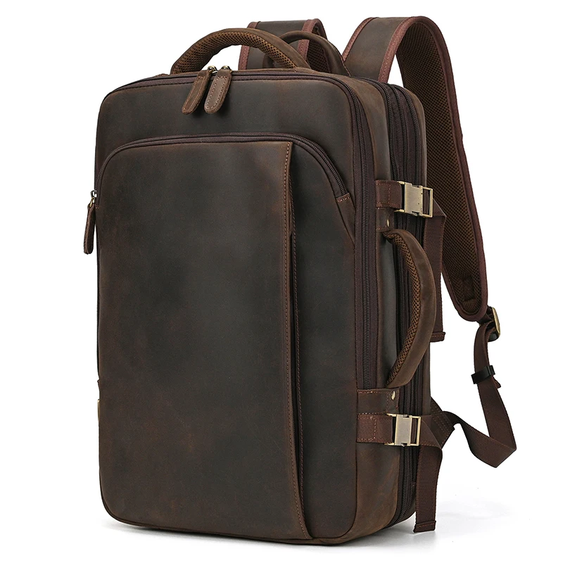 Business Male Backpack Leather Men's Bag Multifunctional Handbag Large Capacity Crazy Horse Leather Backpack