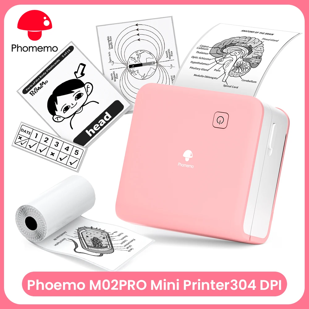 Phomemo M03AS Mini Portable Printer 300dpi Thermal Printer Inkless Pocket Printer Compatible 15-80mm Sizes Self-Adhesive Paper