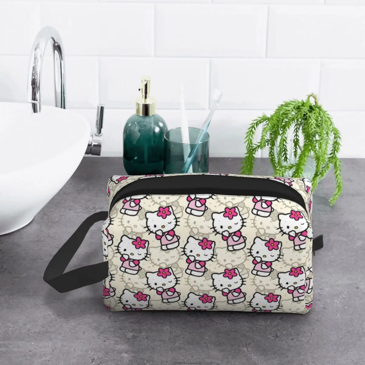 Custom Hello Kitty Cat Toiletry Bag Women Cosmetic Makeup Organizer Ladies Beauty Storage Dopp Kit Box