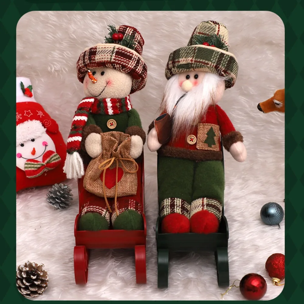 Sled Pulling Old Man Christmas Ornaments Snowman Elk Plush Doll Party Supplies Embellishment Xmas Tree Charm New Year's Supplies