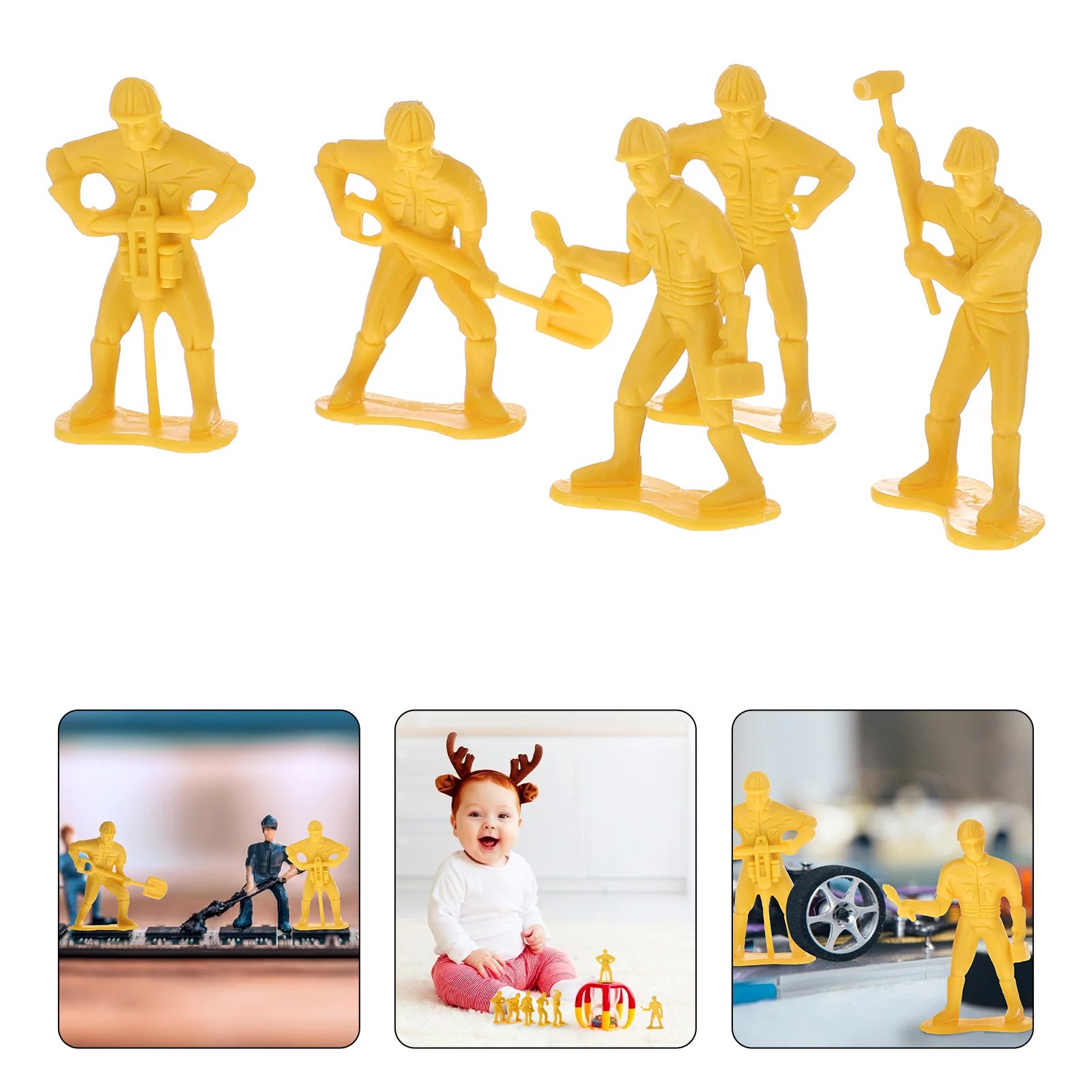 45 Pcs Micro Landscape Ornament Engineering Toy Set Man Model Practical Kit Plastic Workers Figurines Repair Team