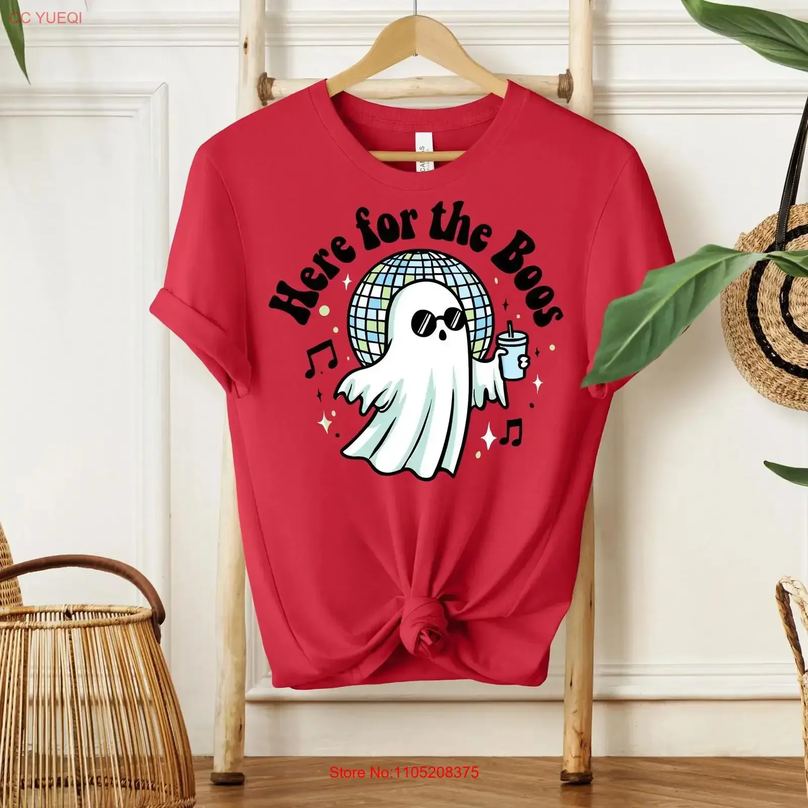 هنا ل Boos تي شيرت 2025 مضحك شبح ديسكو هالوين بو حفلة لطيف مخيف الخريف الأعلى Boozin خمر غسلها الرسم #1