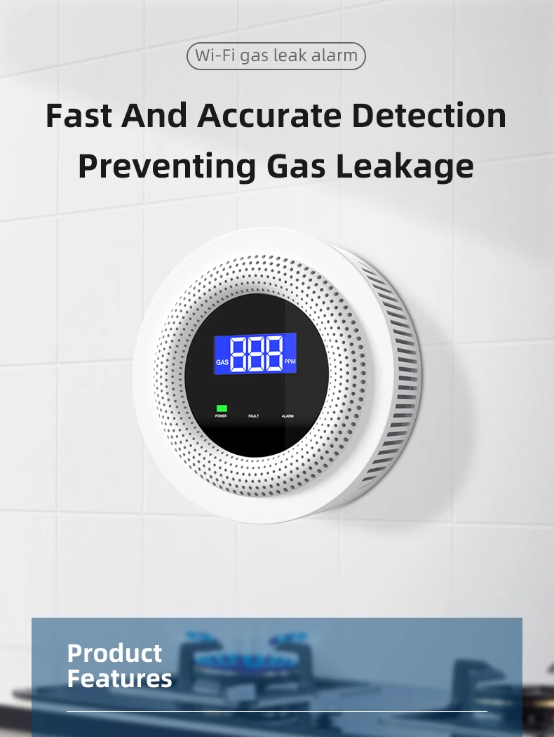 Tuya WiFi Natural Gas Leak Detector LPG Leakage Sensor Sound Alarm & 433MHz Remote Control Protection Security Smart Home