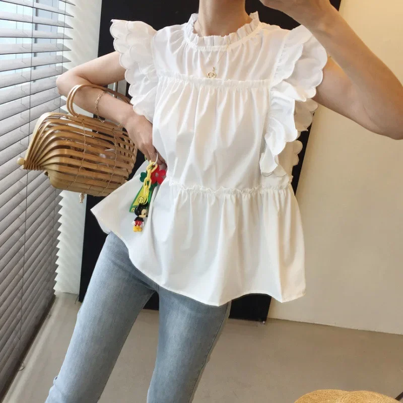 

Summer Flying Sleeve Tees Korean Chic Stand Collar Fungus Y2k Tops Korean Loose Ropa Mujer Aesthetic Fashion T Shirt