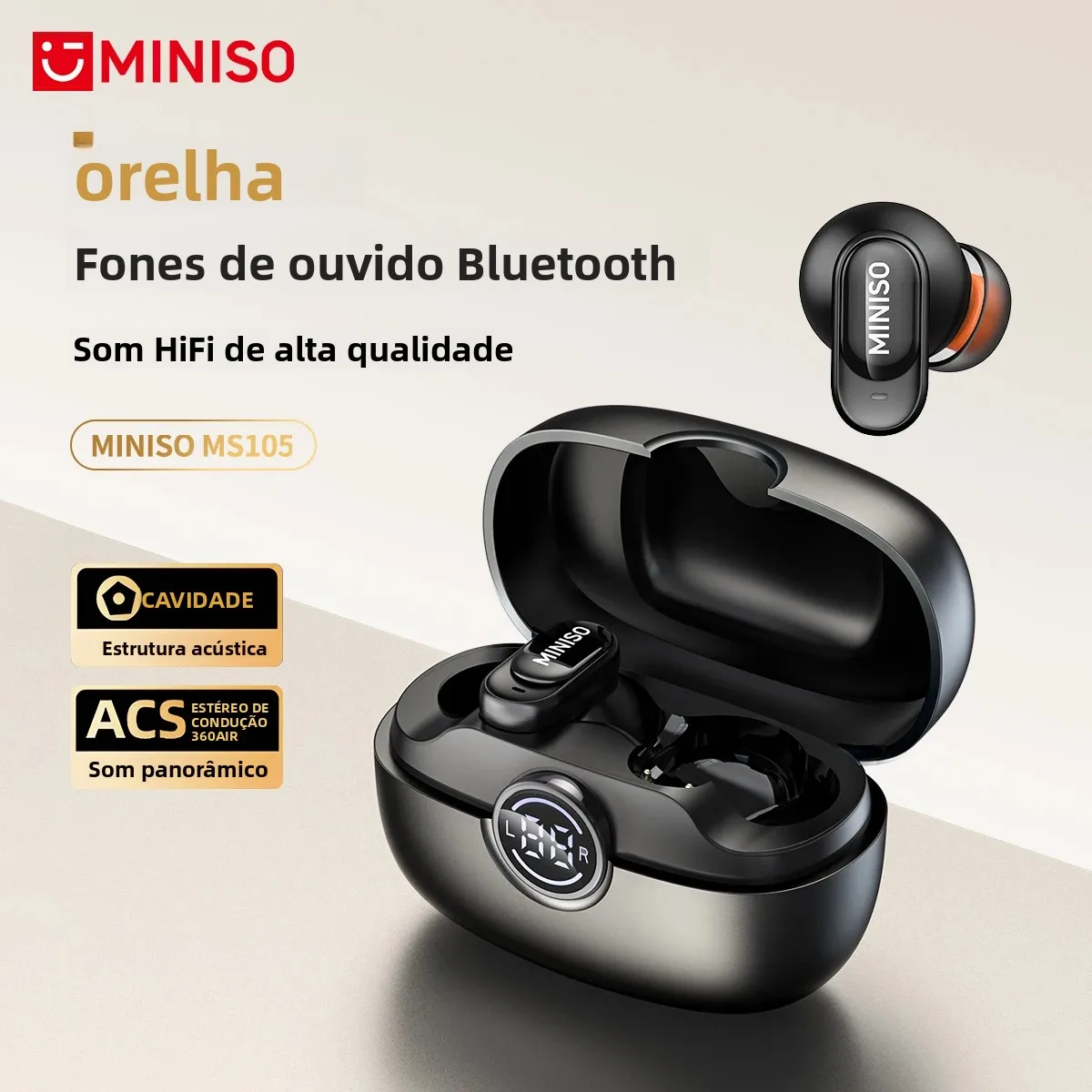MINISO MS105 Bluetooth Fone de ouvido intra-auricular Fones de ouvido macios sem fio à prova d'água IPX5