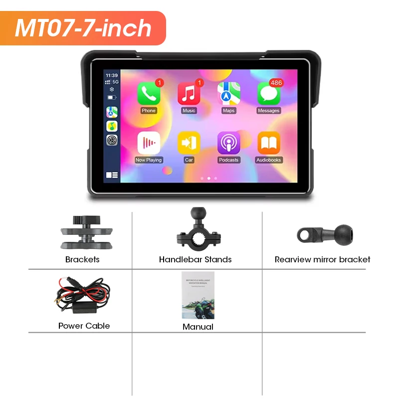 Srnubi 7-inch motorfiets GPS-navigatiescherm Draagbaar digitaal motorfietsdashboard Draadloos CarPlay Moto Android Auto