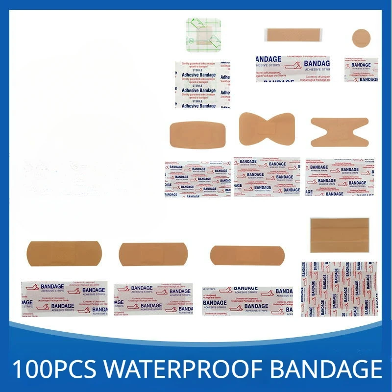 100pcs Skin Color Elastic Breathable Waterproof Bandage Outdoor First Aid Hemostatic Patch Butterfly Shape Round Multi-shape