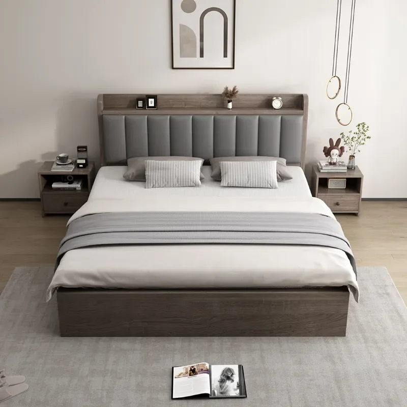 Simple Modern Solid Wood Bed Light Luxury Box Frame 1.8m Master Bedroom Double Bed 1.5m Tatami Soft Upholstered Platform Bed