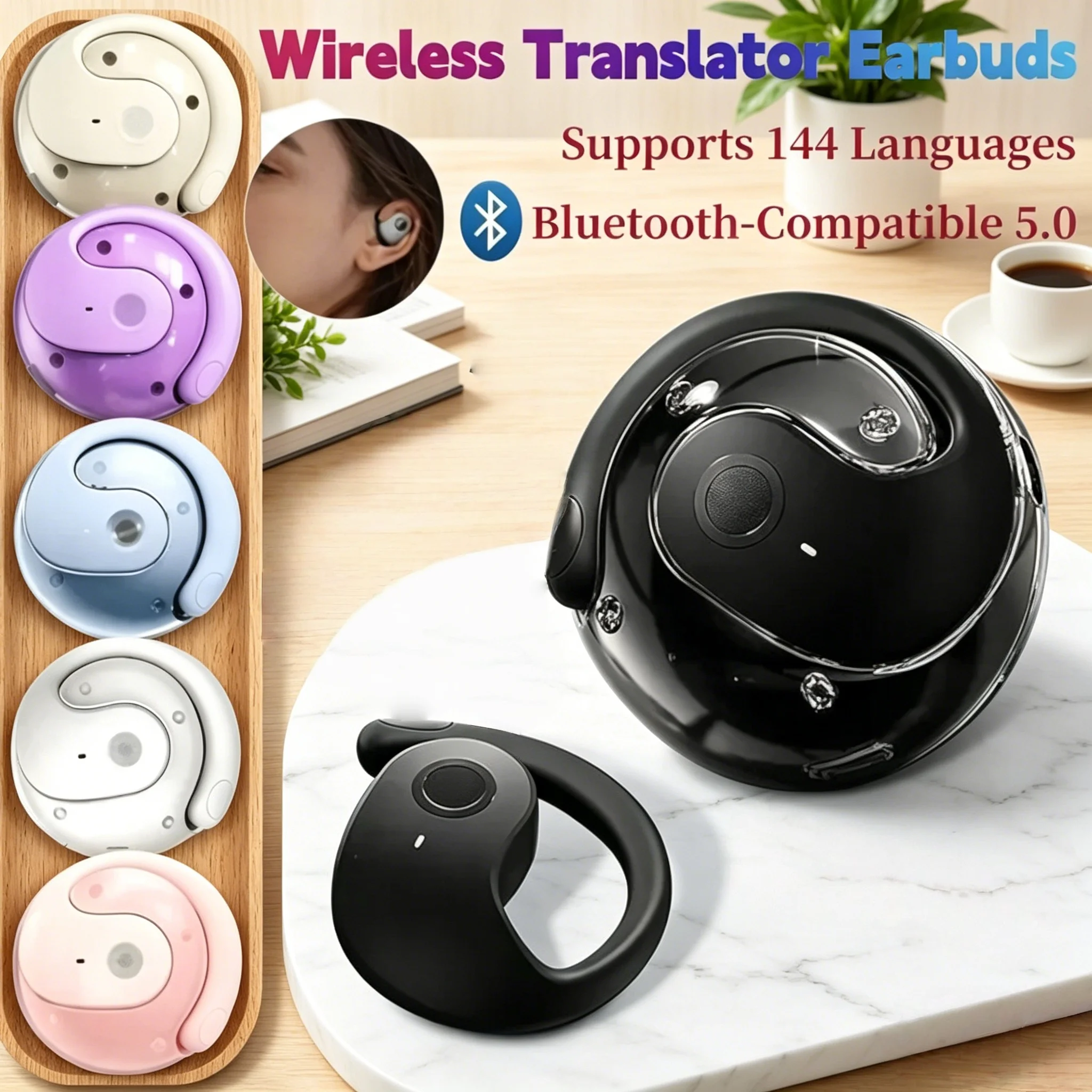 Original BY01 Real-Time Translation Earbuds BT Noise Cancelling Simultaneous Interpretation 144 Languages Ear Hanging Earphone