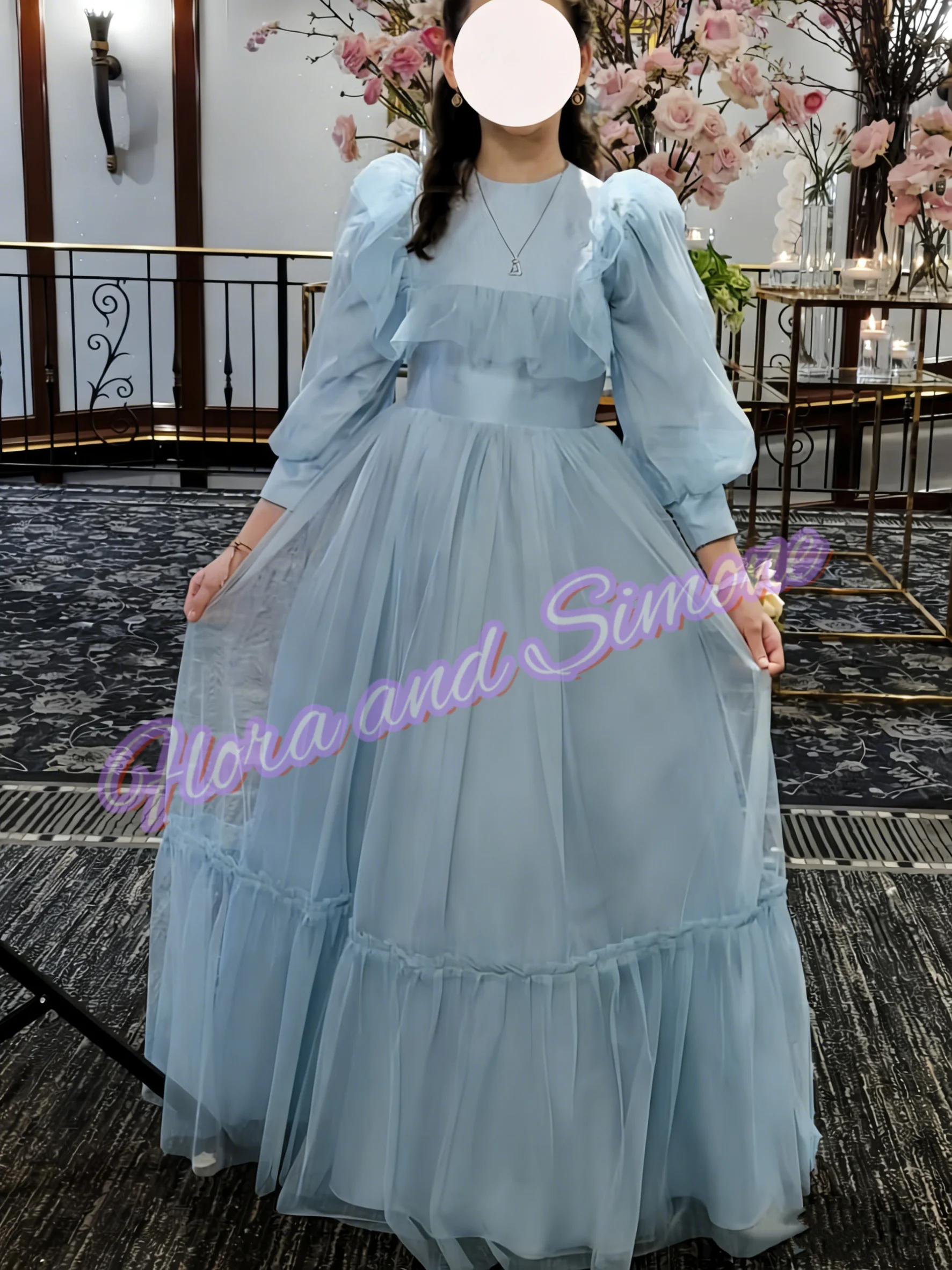 

Customized Girls Gowns Pink Mesh Elegant Flower Girl Dress for Long Sleeves For The First Communion Princess Birthday Wedding